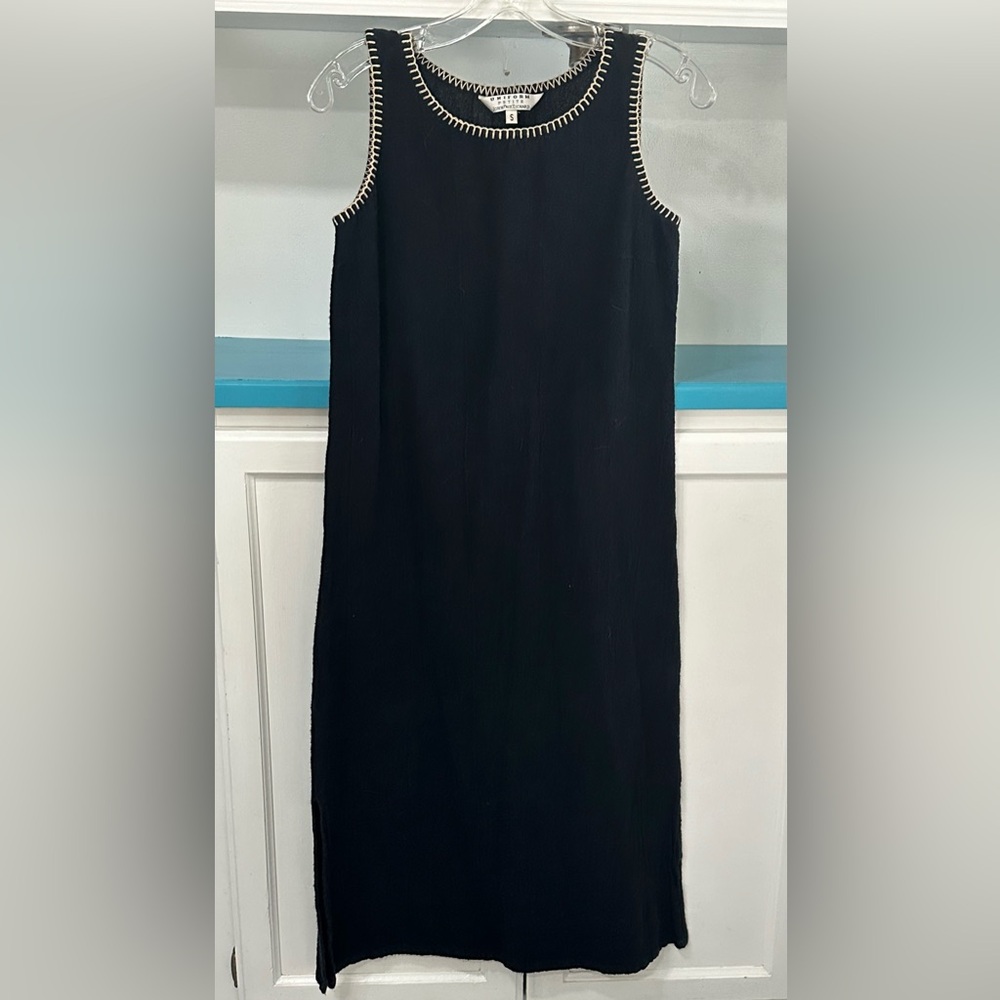 Bohemian Black Textured Midi Dress Sz S Petite Cotton Grunge Indie Long Layering